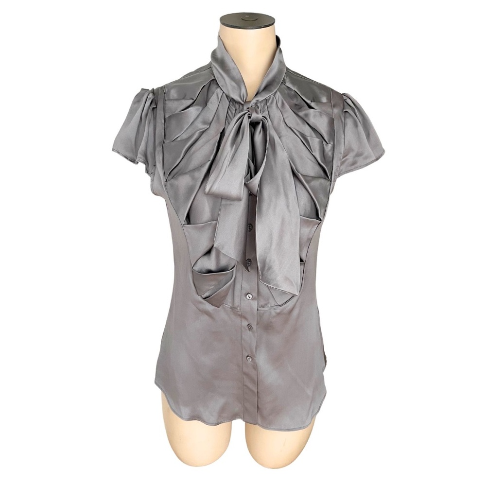 EUC 90s Pixie Hopkins Gray Silk Blouse // Size Small